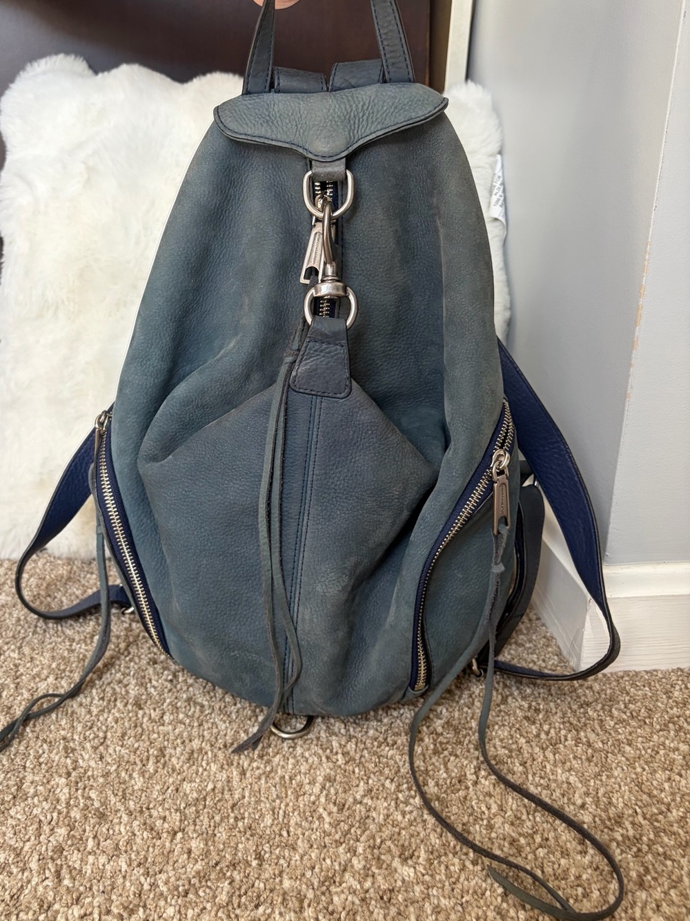 Rebecca Minkoff blue suede Julian backpack medium